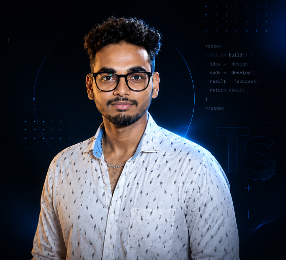 Tamil Selvan Developer Portrait & Glowing Nodes
